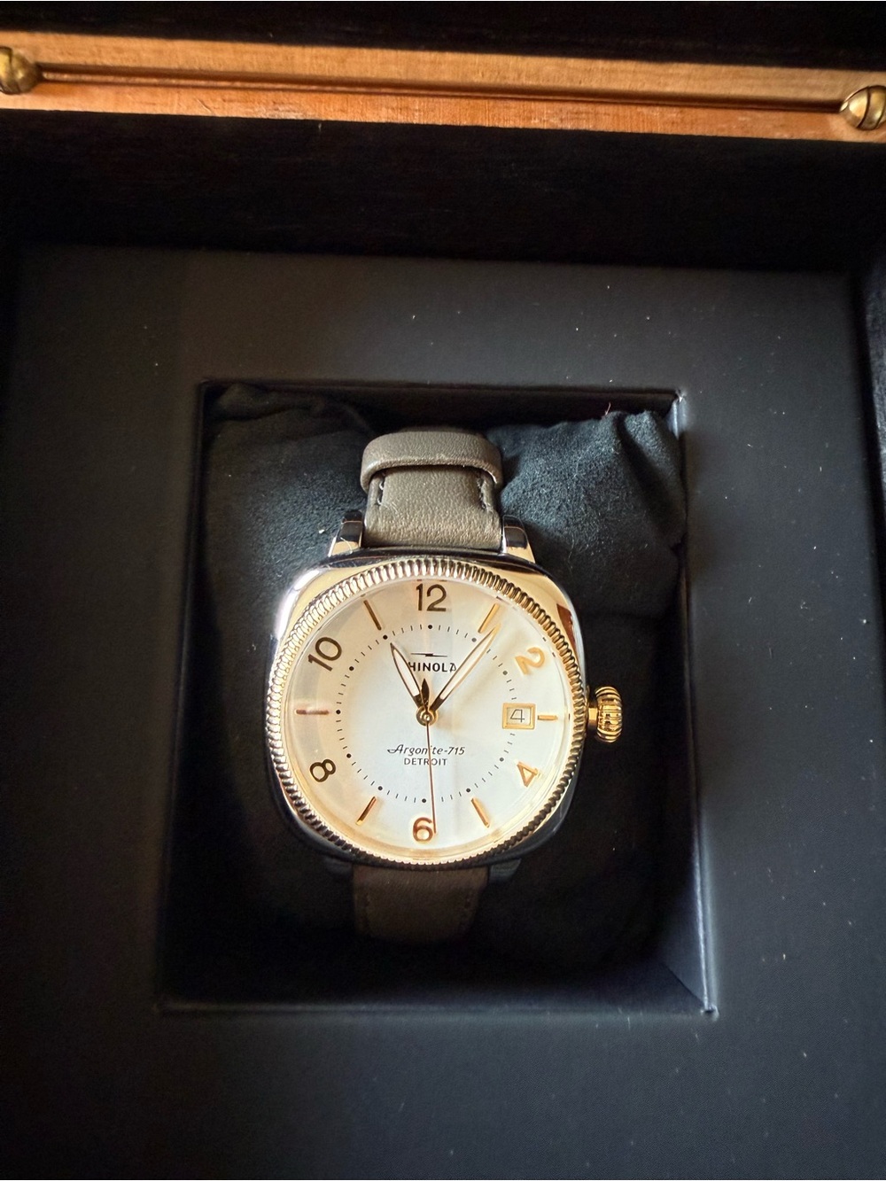Shinola Gold-Accented Ivory Dial Watch with Brown Leather Strap